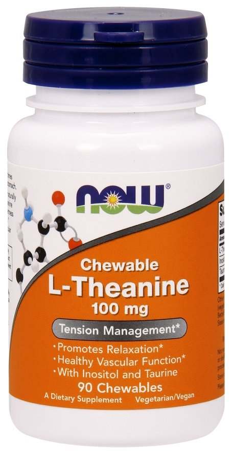 NOW Foods L-Theanine with Inositol and Taurine, 100mg - 90 chewables Supply