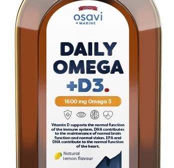 Osavi Daily Omega + D3, 1600mg Omega 3 (Natural Lemon) - 500 ml For Sale