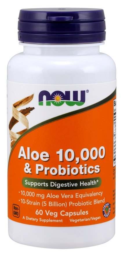 NOW Foods Aloe 10,000 & Probiotics - 60 vcaps Supply