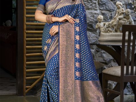 Aanika Women Blue Silk Saree With Unstitched Blouse Supply