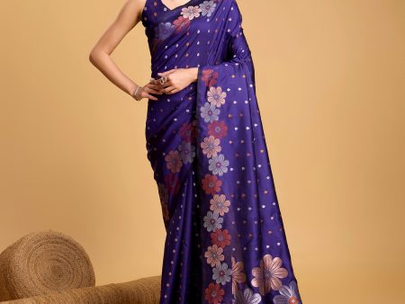 NOZ2TOZ Women Violet Pure Jacquard Weaving Work Saree With Unstitched Blouse For Cheap