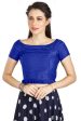 Aastha Fashion Royal Blue Art Silk Pleated Boat Neck Princes Readymade Blouse For Discount