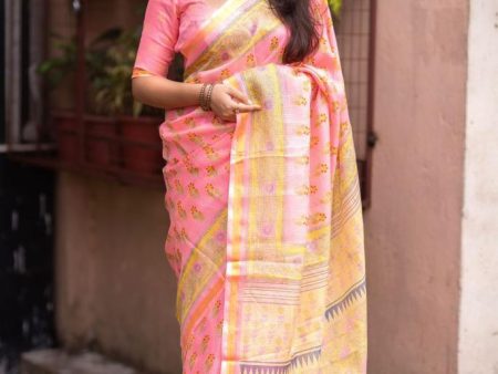 NOZ2TOZ Women Pink Silk Blend Geometric Saree With Unstitched Blouse Sale