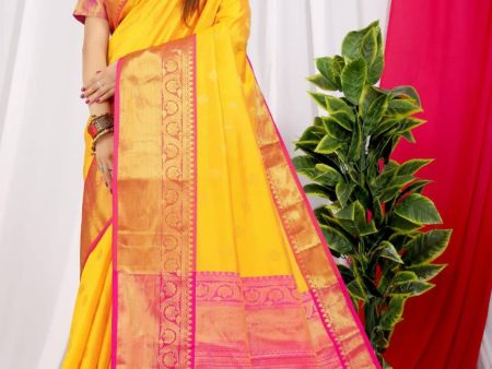 Aastha Fashion Yellow Silk Weaving Saree Sale