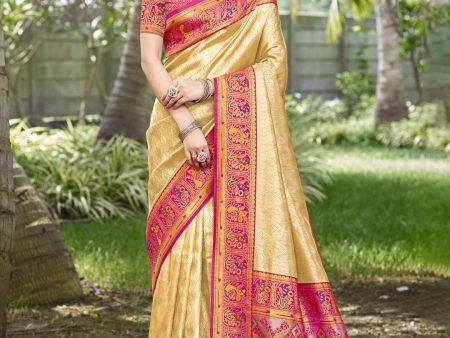 Aanika Women Beige Silk Woven Work Festival Saree For Sale