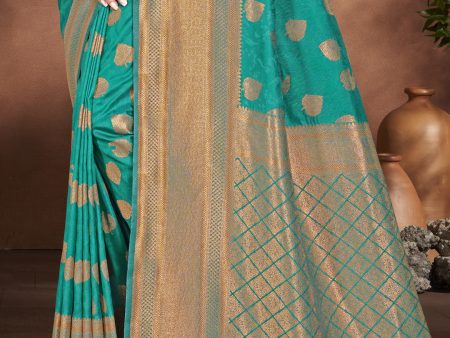 Aanika Women Turquoise Silk Saree With Unstitched Blouse For Discount