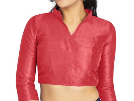 Aastha Fashion Gajri Art Silk V Neck Chinese Collar Matty In Sleeve Readymade Blouse Discount