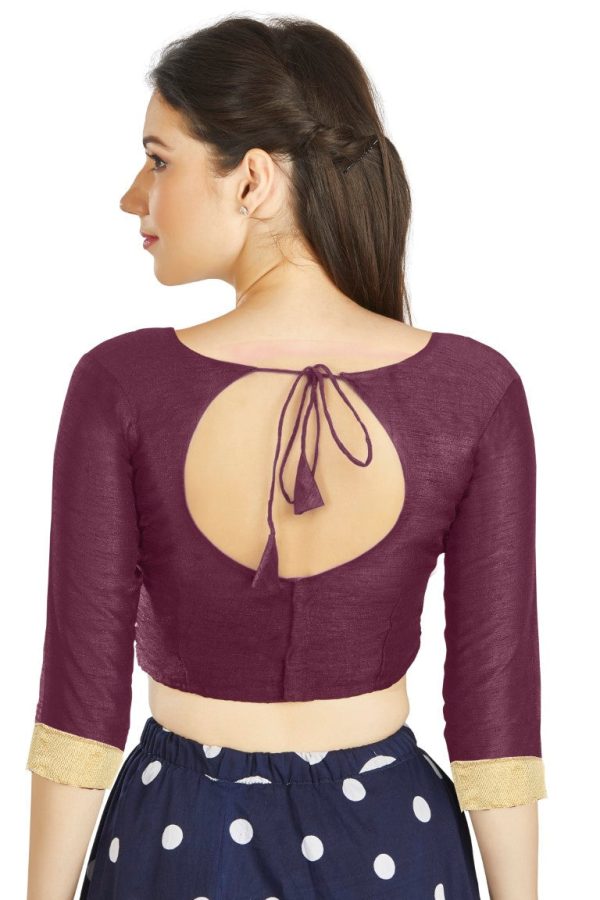 Aastha Fashion Dark Purple Art Silk Sweet Heart Neck style Matty in Sleeves Readymade Blouse Online