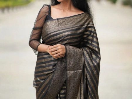 NOZ2TOZ Women Banarasi Silk Woven Saree With Blouse Piece - Black For Cheap