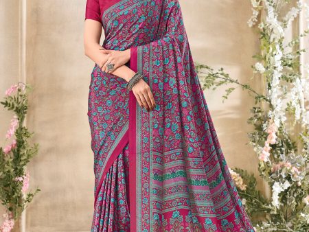 NOZ2TOZ Women s Crepe Pink Printed Designer Saree With Blouse Piece Fashion