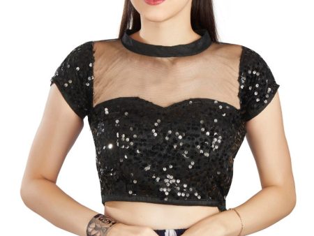 Aastha Fashion Black Net Collar Neck Sequence Work Readymade Blouse Fashion