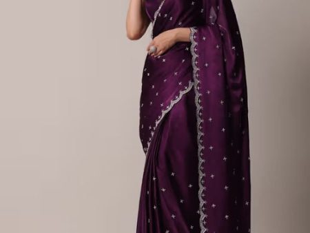 Aastha Fashion Wine Blooming Rangoli Silk Beautiful Sequance Embroidery Work Saree Hot on Sale