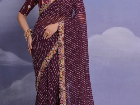 Aastha Fashion Wine Soft Georgette Bandhej Print Saree Supply