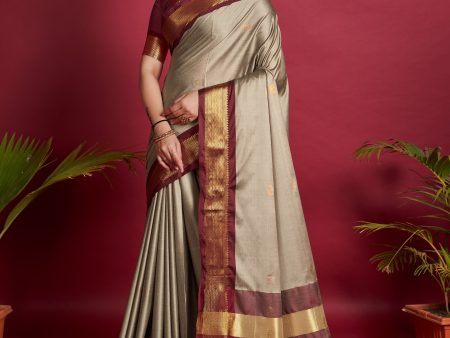 NOZ2TOZ Women Tan Lichi Soft Silk Weaving Work Saree With Unstitched Blouse Online now