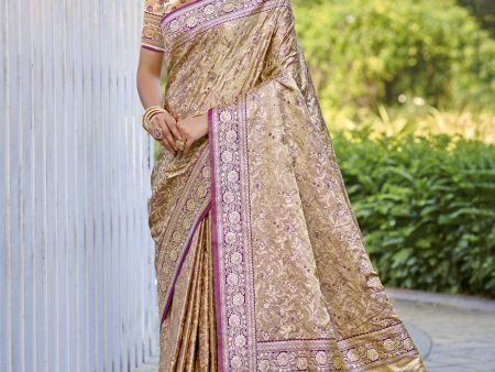 Aanika Women Beige Silk Woven Work Festival Saree Cheap