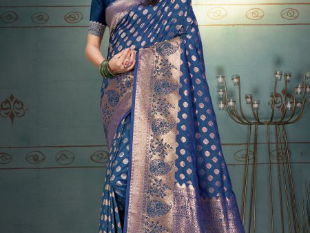 Aanika Women Blue Silk Saree With Unstitched Blouse Online now