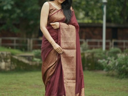 NOZ2TOZ Women Banarasi Silk Woven Saree With Blouse Piece - Maroon Hot on Sale