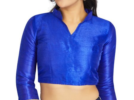 Aastha Fashion Royal Blue Art Silk V Neck Chinese Collar Matty In Sleeve Readymade Blouse Discount