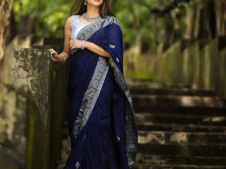 NOZ2TOZ Women Banarasi Silk Woven Saree With Blouse Piece - Blue Online Hot Sale