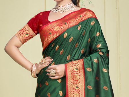 Aanika Women Bottle Green Silk Saree With Unstitched Blouse For Cheap