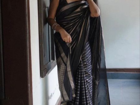 NOZ2TOZ Women Banarasi Silk Woven Saree With Blouse Piece - Black For Cheap