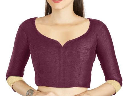 Aastha Fashion Dark Purple Art Silk Sweet Heart Neck style Matty in Sleeves Readymade Blouse Online