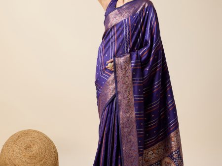 NOZ2TOZ Women Violet Pure Jacquard Zari Work Saree With Unstitched Blouse Fashion