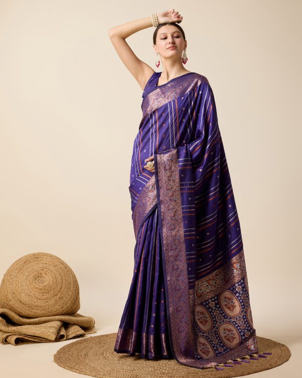 NOZ2TOZ Women Violet Pure Jacquard Zari Work Saree With Unstitched Blouse Fashion