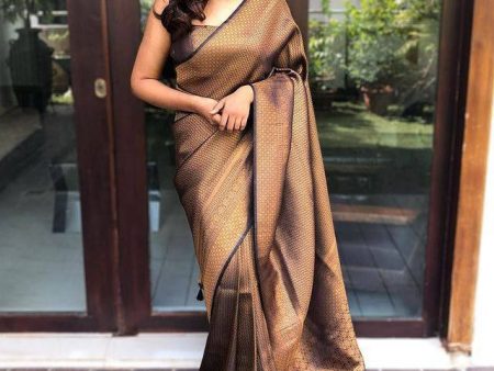 NOZ2TOZ Women Banarasi Silk Woven Saree With Blouse Piece - Brown Sale