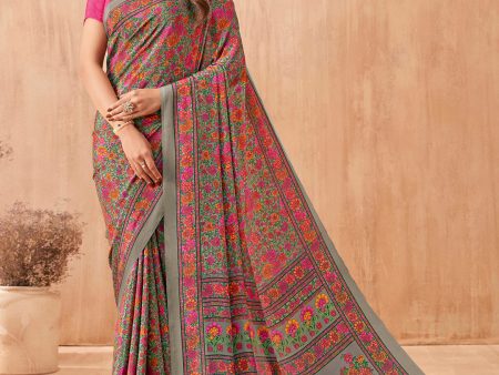 NOZ2TOZ Women s Crepe Pink Printed Designer Saree With Blouse Piece Online Sale