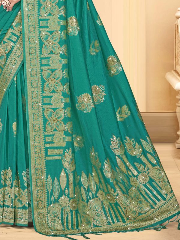 Aanika Women Turquoise Silk Woven Work Festival Saree Online Hot Sale