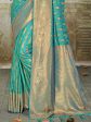 Aanika Women Turquoise Silk Saree With Unstitched Blouse For Sale