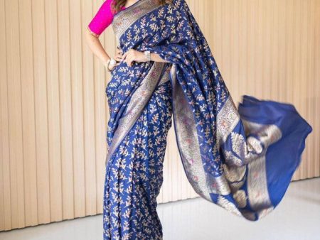 NOZ2TOZ Women Banarasi Silk Woven Saree With Blouse Piece - Blue Supply