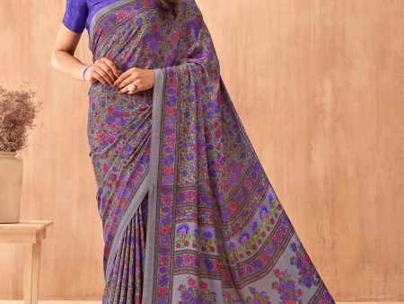 NOZ2TOZ Women s Crepe Purple Printed Designer Saree With Blouse Piece Supply