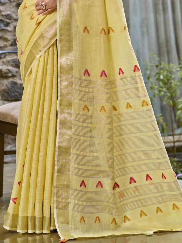 Aanika Women Yellow Cotton Saree With Unstitched Blouse Online Sale