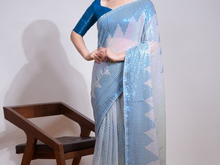 Aastha Fashion Teal Soft Georgette Sequance Embroidery Saree Supply