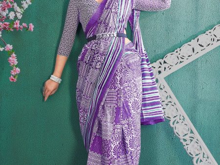 NOZ2TOZ Women s Cotton Purple Printed Designer Saree With Blouse Piece Online