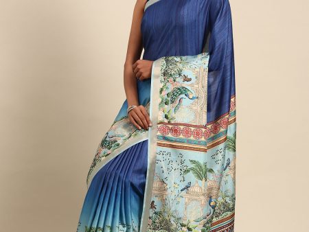 Aanika Women Blue Cotton Saree With Unstitched Blouse Online Hot Sale