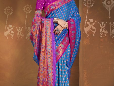 Aanika Women Blue Silk Woven Work Festival Saree Online