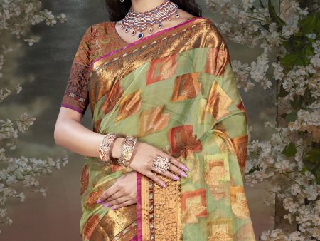 Aanika Women Beige Chanderi Saree With Unstitched Blouse Hot on Sale