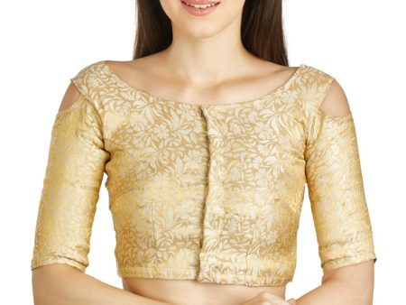 Aastha Fashion Beige Brocade Boat Neck Cold Sleeve Readymade Blouse Fashion