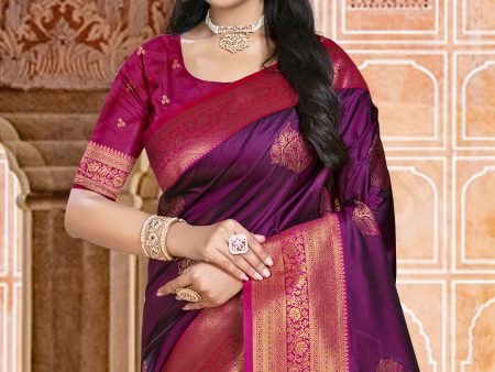 Aanika Women Wine Silk Saree With Unstitched Blouse Supply