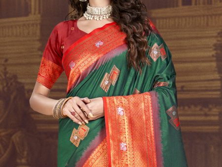 Aanika Women Bottle Green Silk Saree With Unstitched Blouse Online