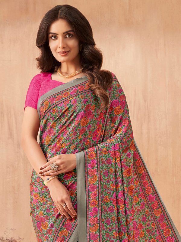 NOZ2TOZ Women s Crepe Pink Printed Designer Saree With Blouse Piece Online Sale