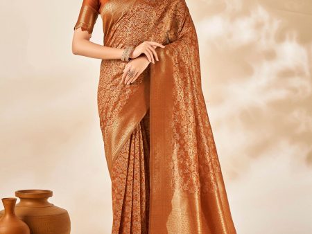 NOZ2TOZ Women s Cotton Silk Camel Brown Woven Design Designer Saree With Blouse Piece Cheap