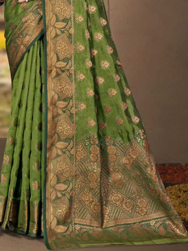 Aanika Women Mehndi Green Silk Saree With Unstitched Blouse Online now