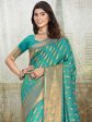 Aanika Women Turquoise Silk Saree With Unstitched Blouse For Sale