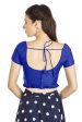 Aastha Fashion Royal Blue Art Silk Pleated Boat Neck Princes Readymade Blouse For Discount