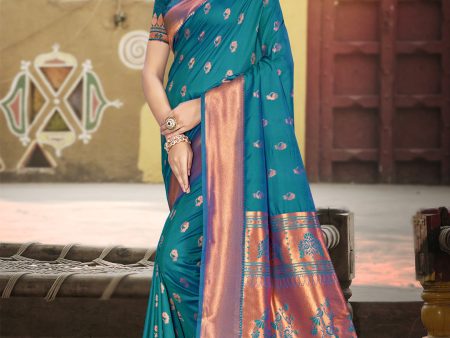 Aanika Women Blue Silk Saree With Unstitched Blouse Discount