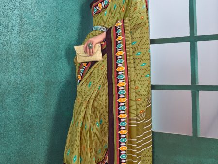 NOZ2TOZ Women s Cotton Olive Printed Designer Saree With Blouse Piece Fashion